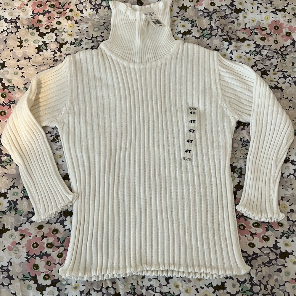 NWT 4T Girls Children place white/ cream turtle neck long sleeve sweater